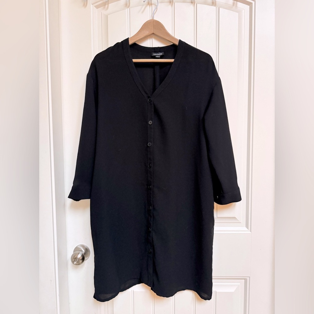 Frank and Oak Black V neck Button Up Shift Dress with Pockets. Size M